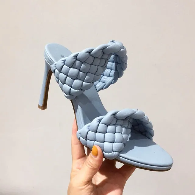 Light Blue Weave Synthetic Leather Pointed Toe High Heel Pumps for Women