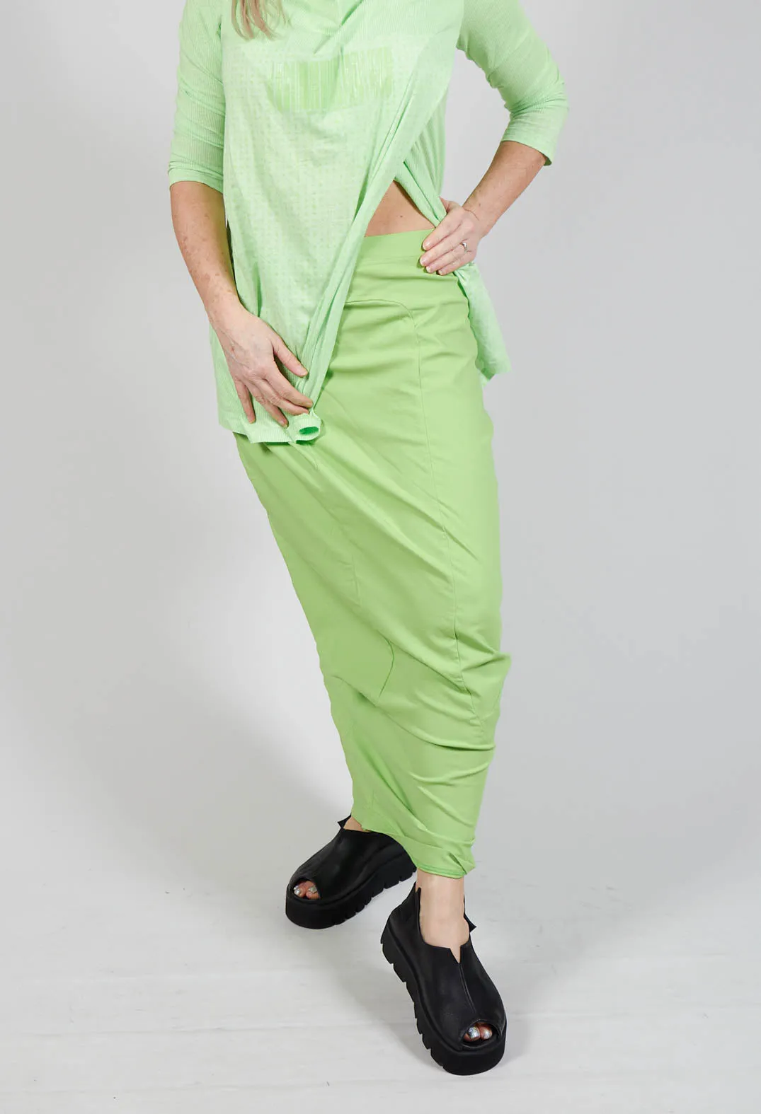 Long Jersey Pencil Skirt in Lime