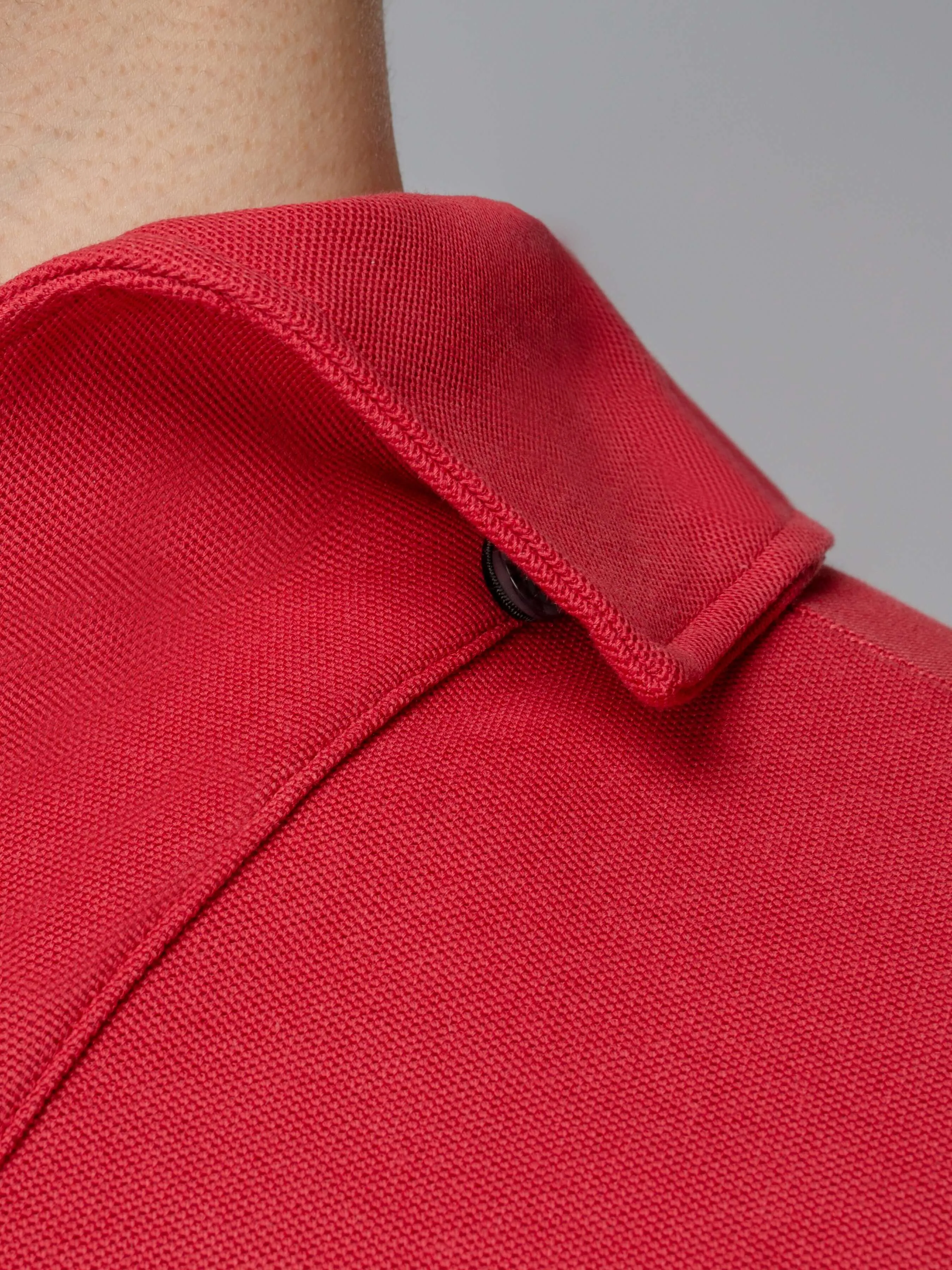 Long Sleeve Polo Shirt - Red One-Piece Collar Single Button