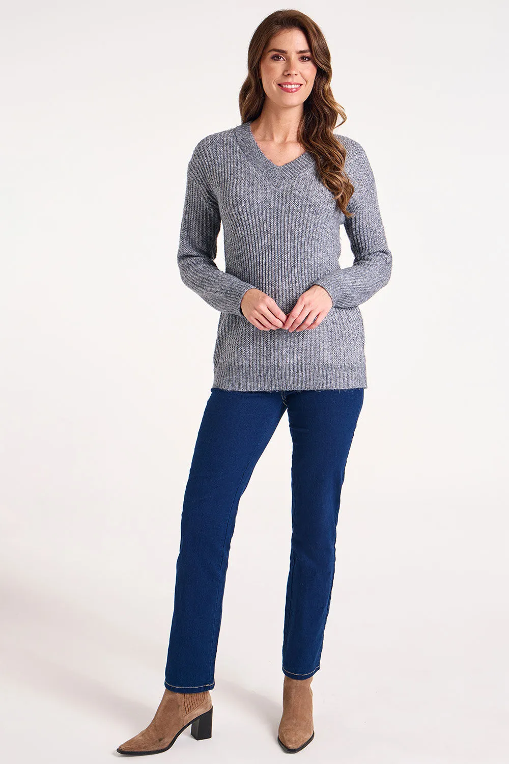 Long Sleeve V-Neck Knitted Tunic