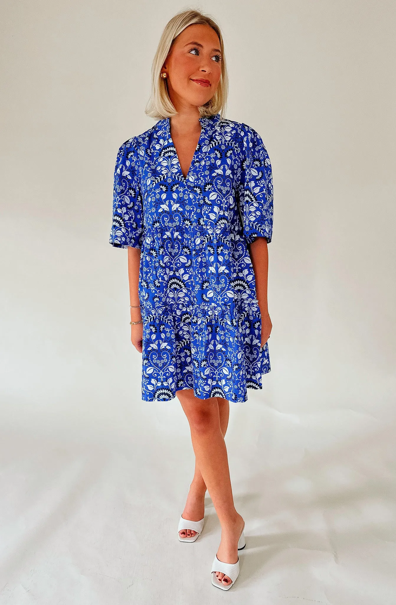 LULU FLORAL SPLIT NECK DRESS