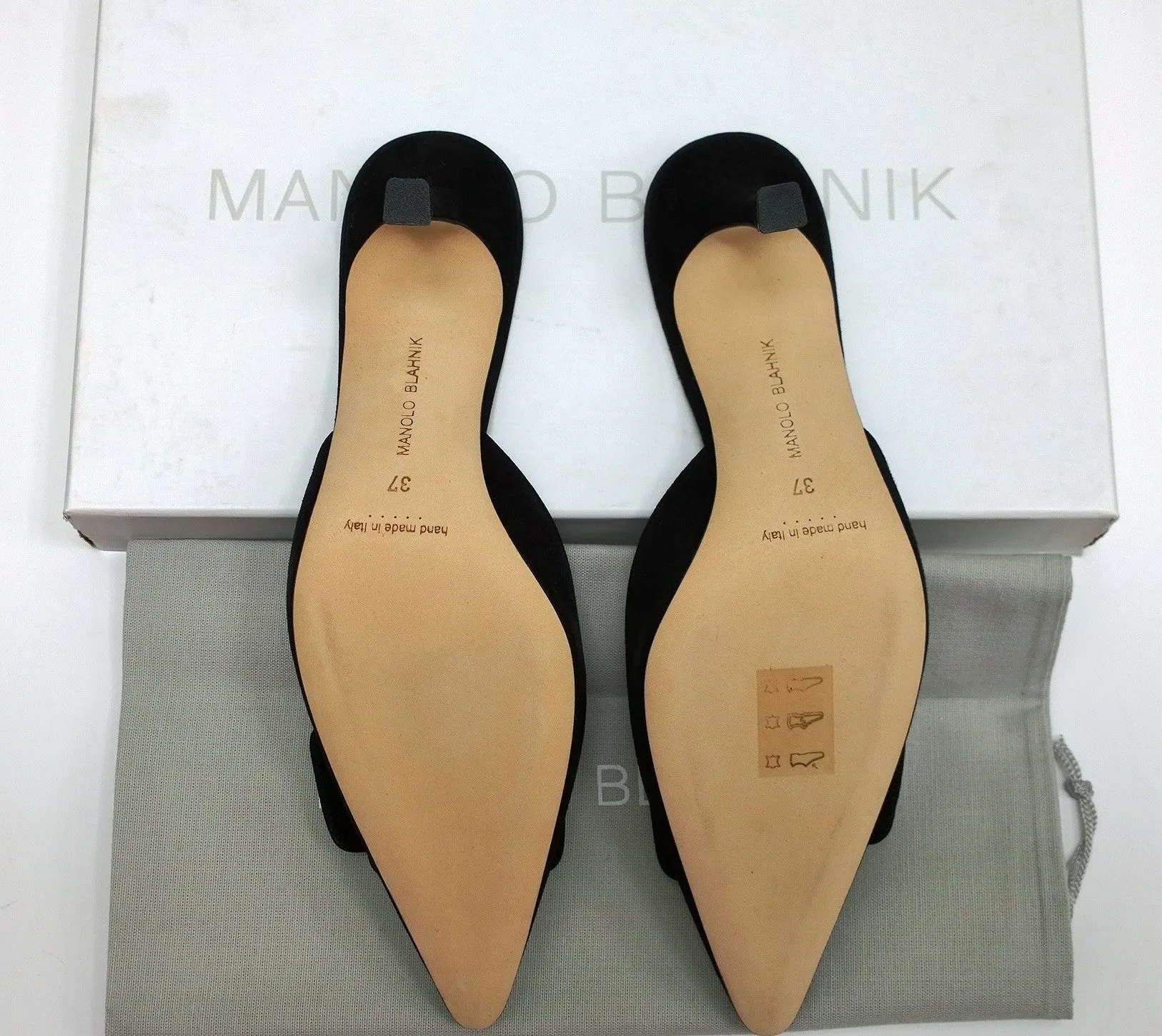 Manolo Blahnik Maysale 70 Black Suede Buckle Mules Heels