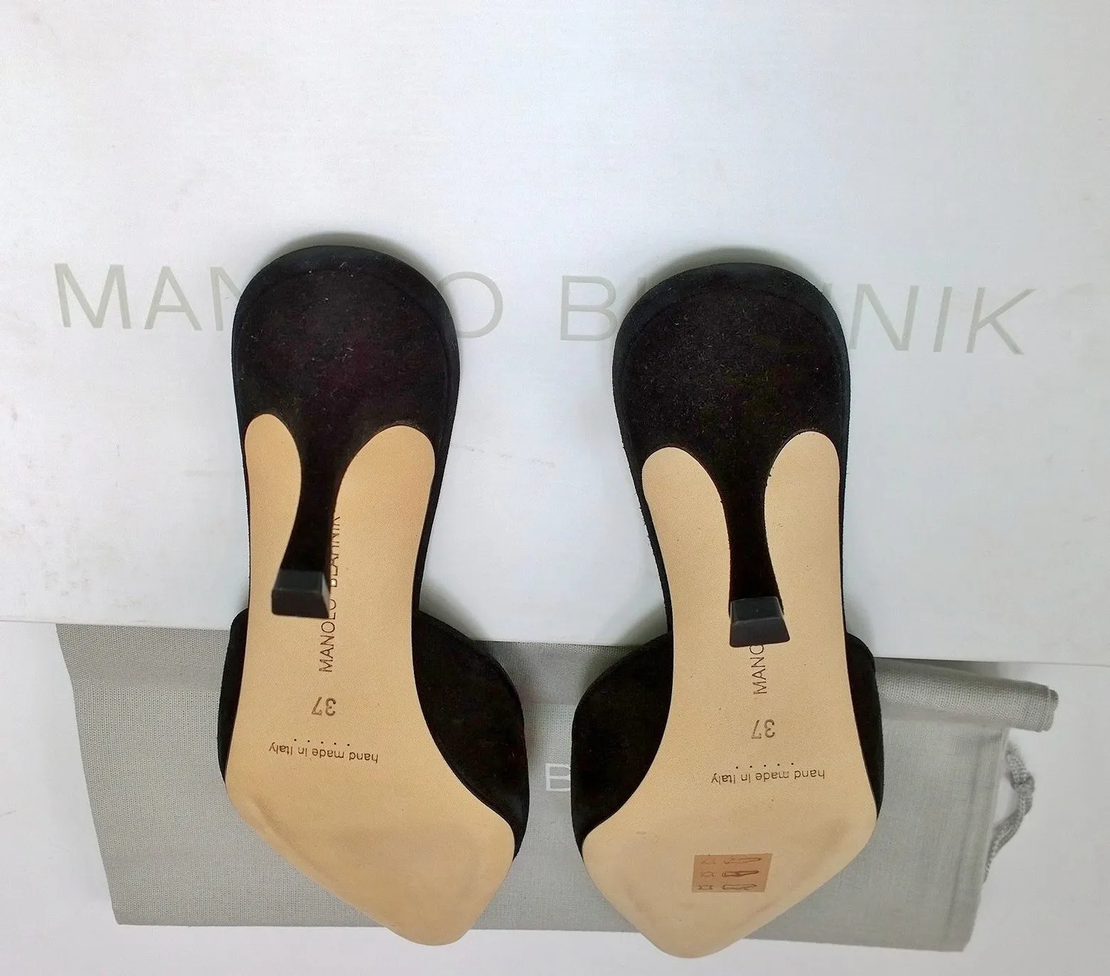 Manolo Blahnik Maysale 70 Black Suede Buckle Mules Heels