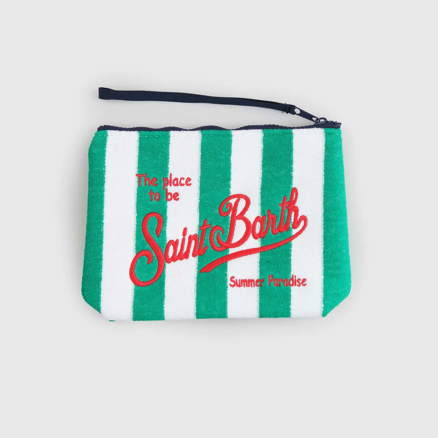 Mc2 Saint Barth Green And White Striped Clutch Bag