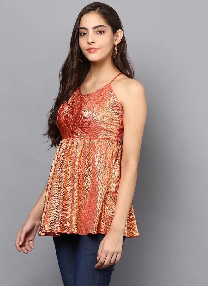 Metallic Textured Tunic with Cross Back