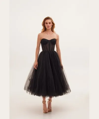 Milla Women's Strapless Puffy Midi Tulle Dress