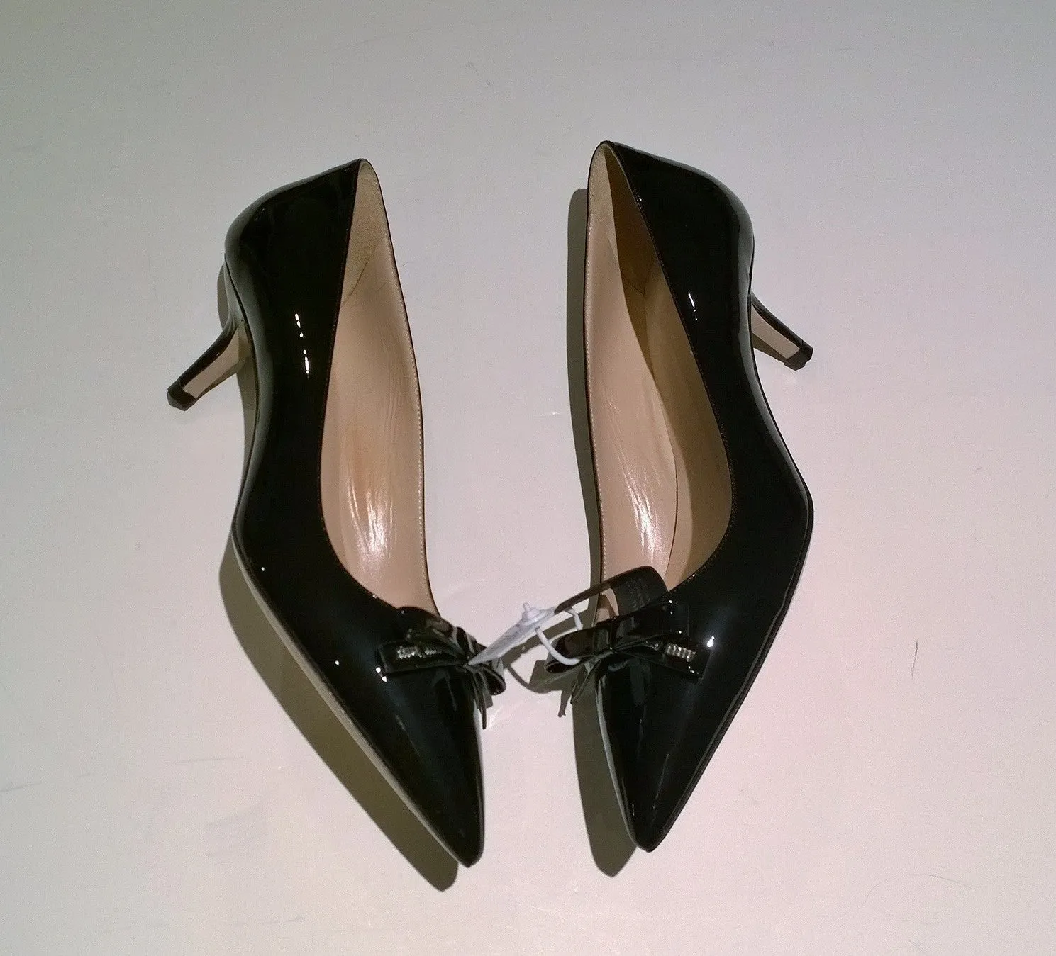 Miu Miu Black Patent Leather Logo Bow Heels 50