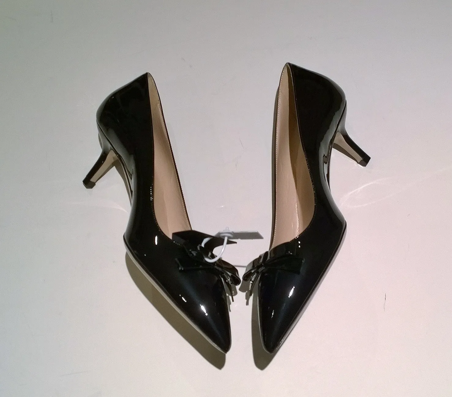 Miu Miu Black Patent Leather Logo Bow Heels 50