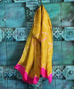 Mustard Handloom Pure Mulberry Silk Stole with Clamp Dyed Patterns