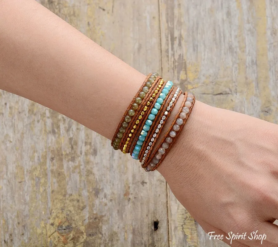 Natural Agate & Labradorite Beaded Wrap Bracelet