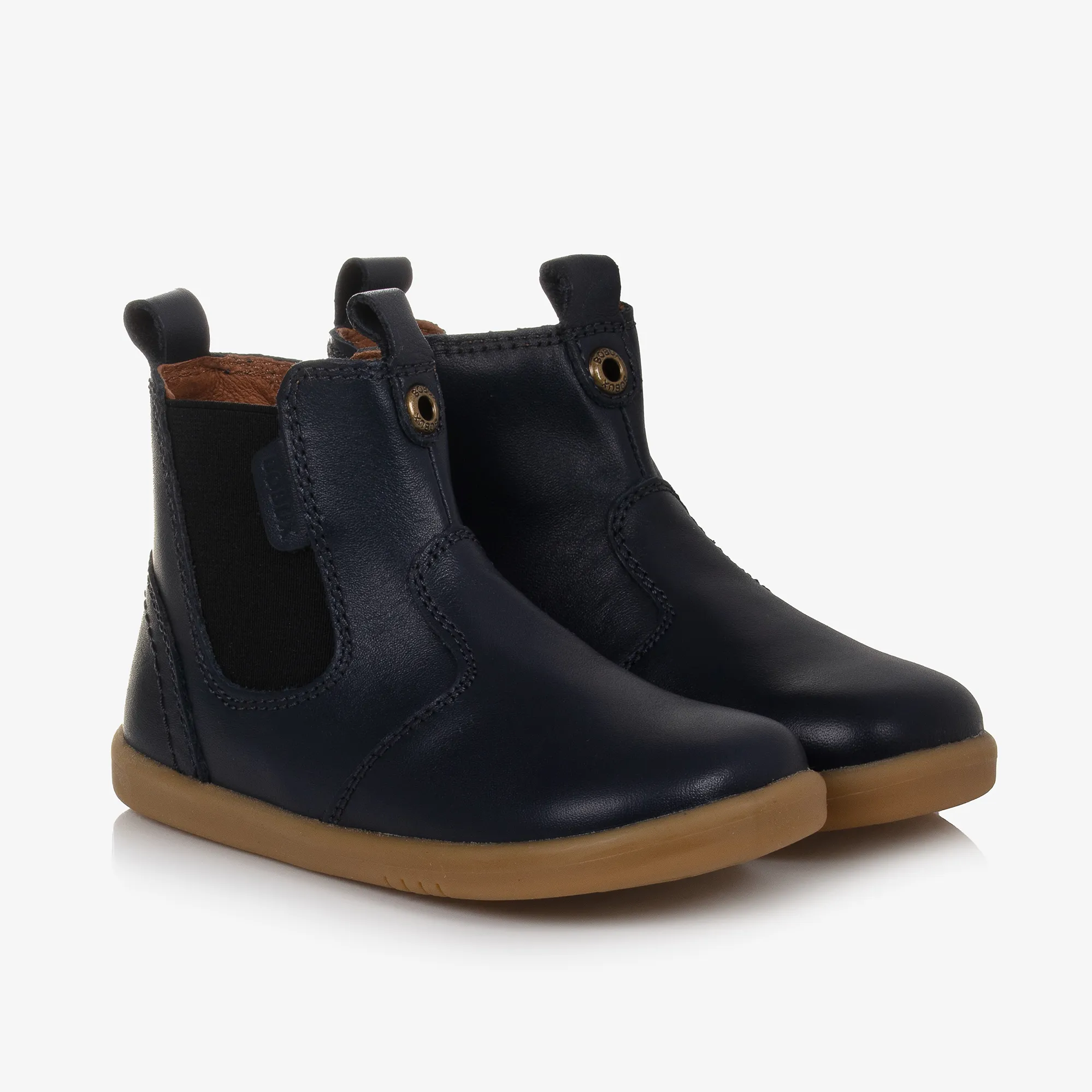 Navy Blue Leather Ankle Boots