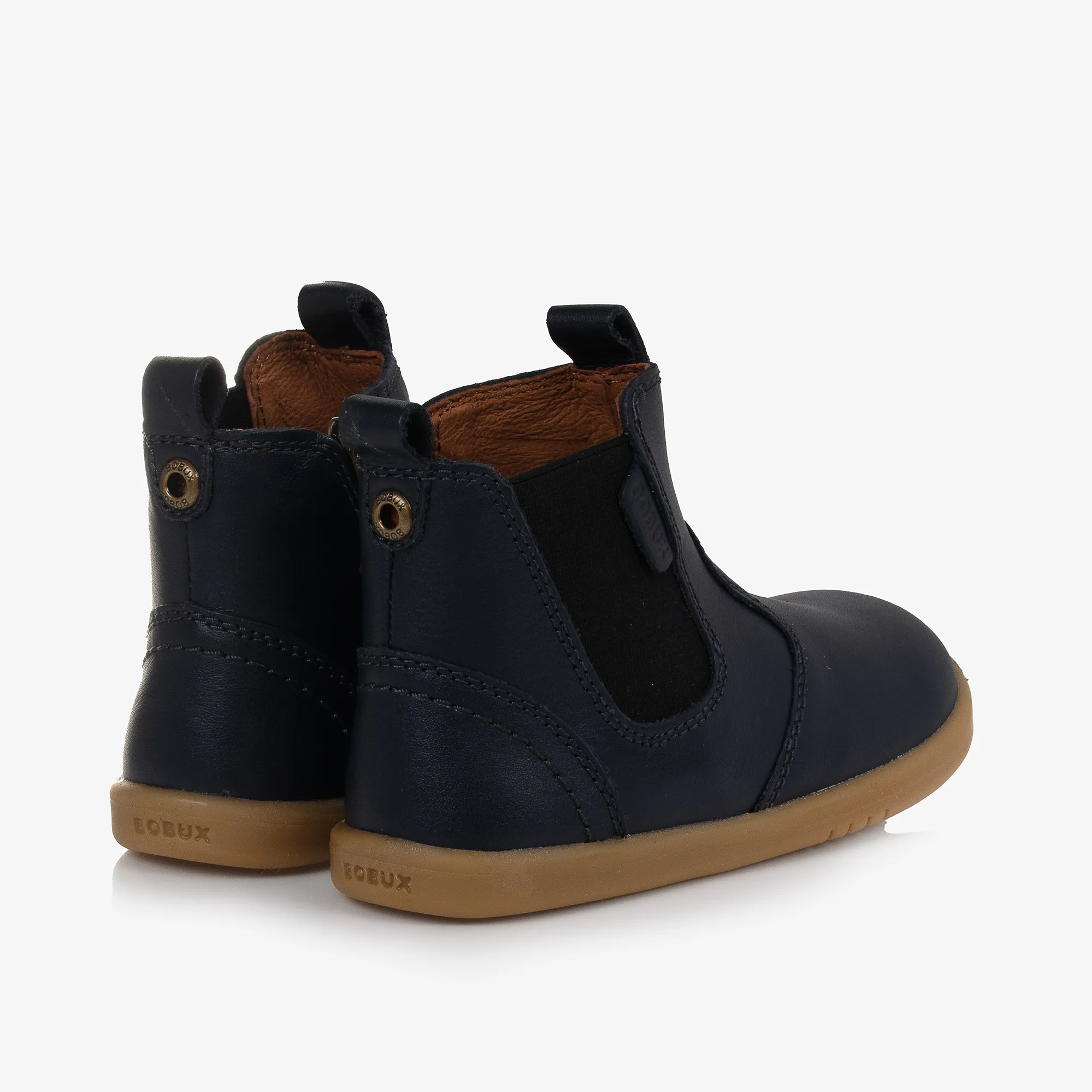 Navy Blue Leather Ankle Boots