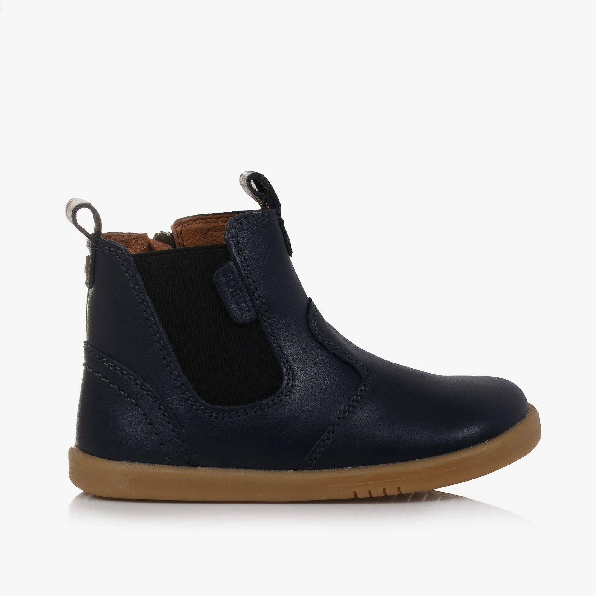 Navy Blue Leather Ankle Boots