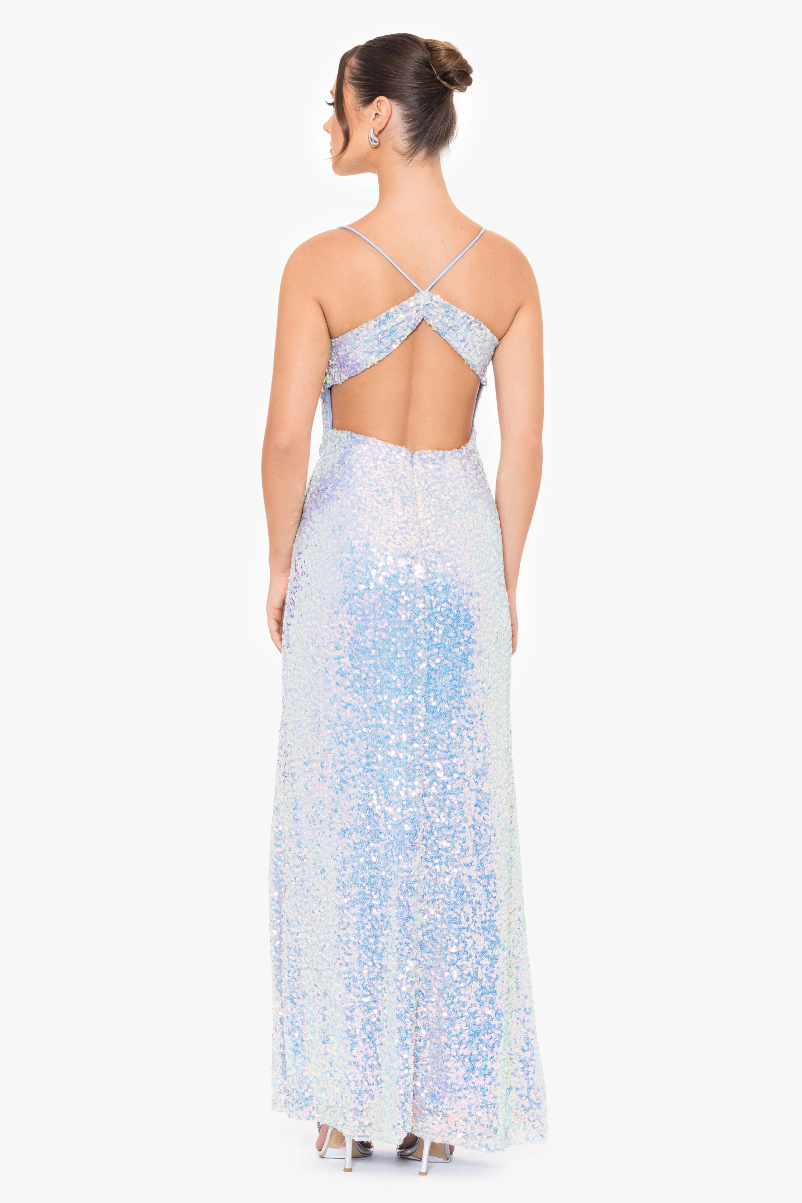 Nelly Long Iridescent Sequin Open Back Dress