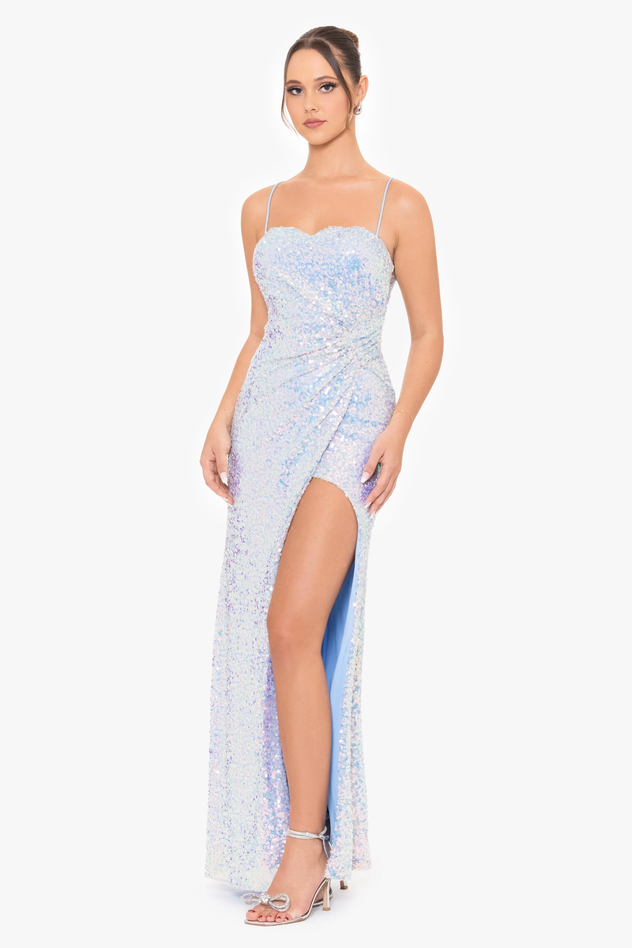 Nelly Long Iridescent Sequin Open Back Dress