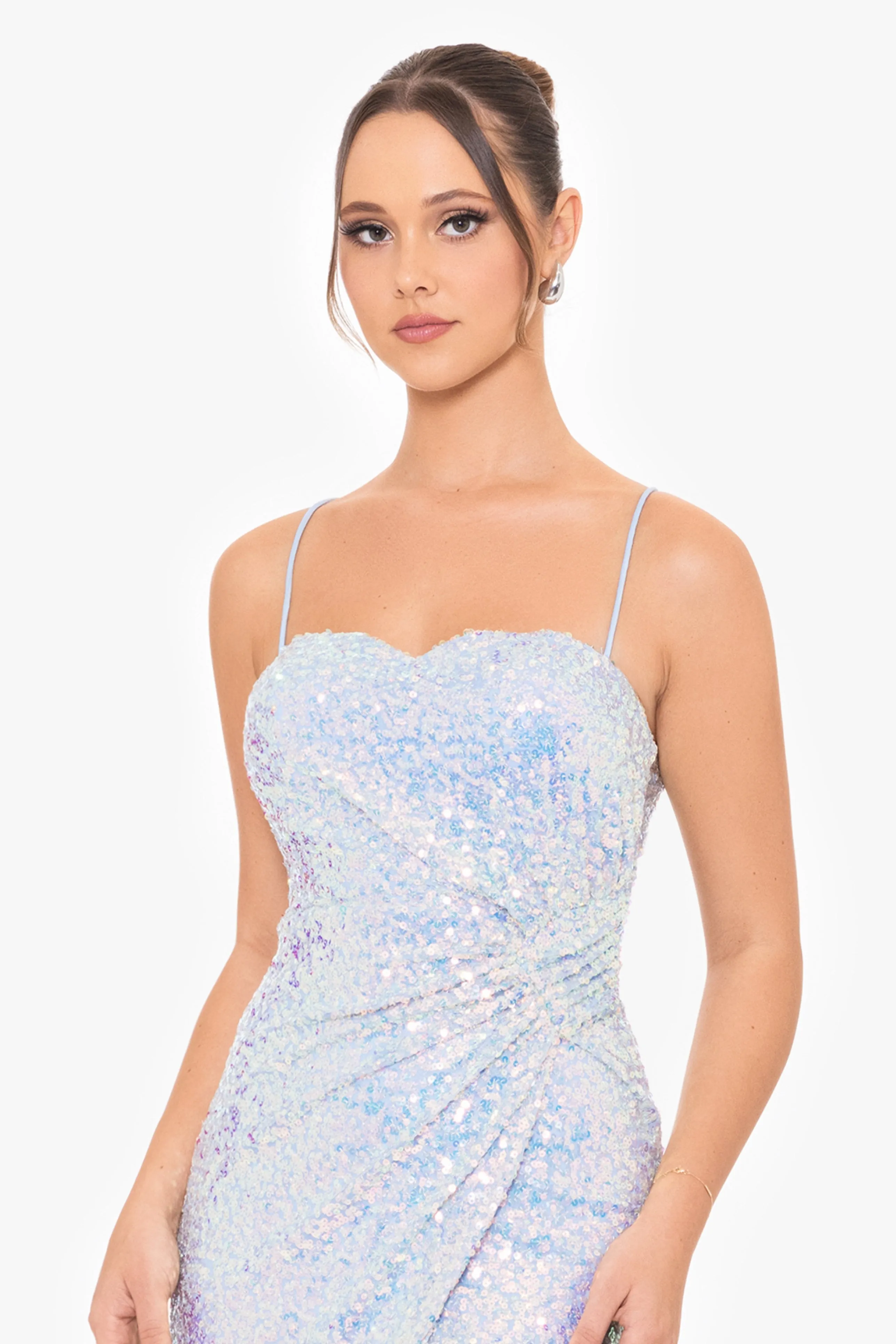 Nelly Long Iridescent Sequin Open Back Dress