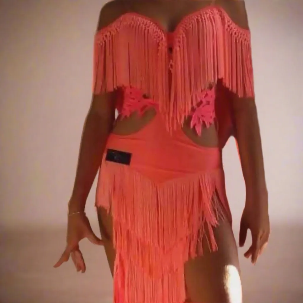 Neon Pink Latin Dress with Fringe