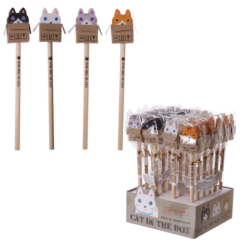 Novelty Kids Cat in a Box Design Pencil and Eraser STA42