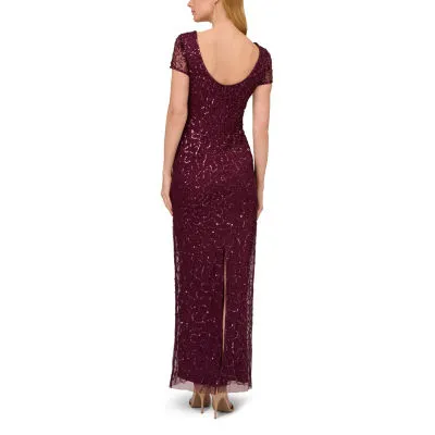 Papell Boutique Sequin Womens Short Sleeve Beaded Evening Gown