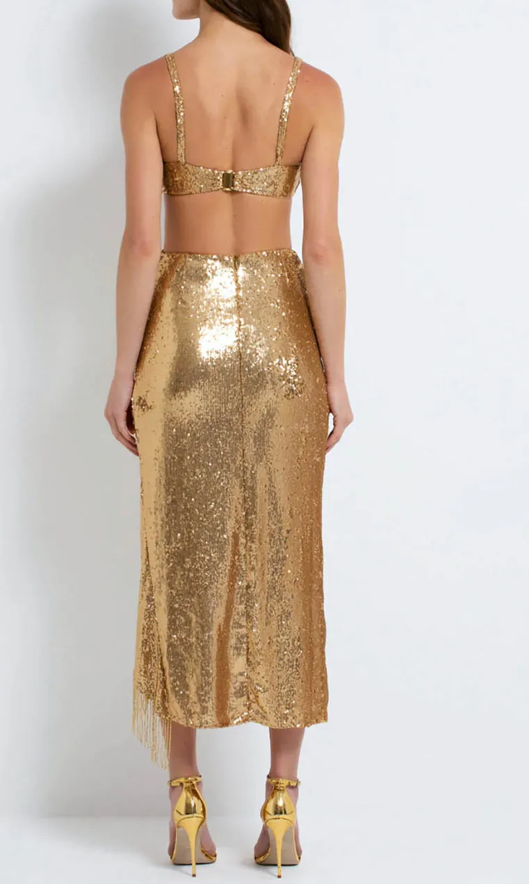 Patbo - Sequin Draped Midi Skirt - Gold