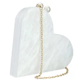 Pearl White Heart Acrylic Clutch