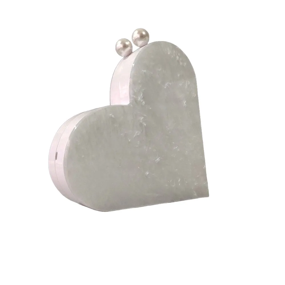 Pearl White Heart Acrylic Clutch