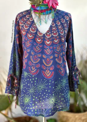 PERSIAN BLUE STARSHINE MANDALA TUNIC / TOP