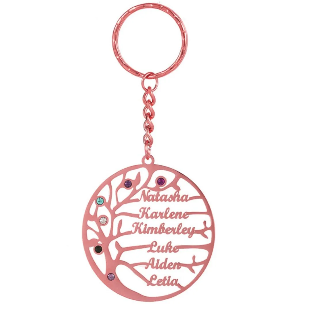 Personalized Tree of Life Name Keychain with Birthstones