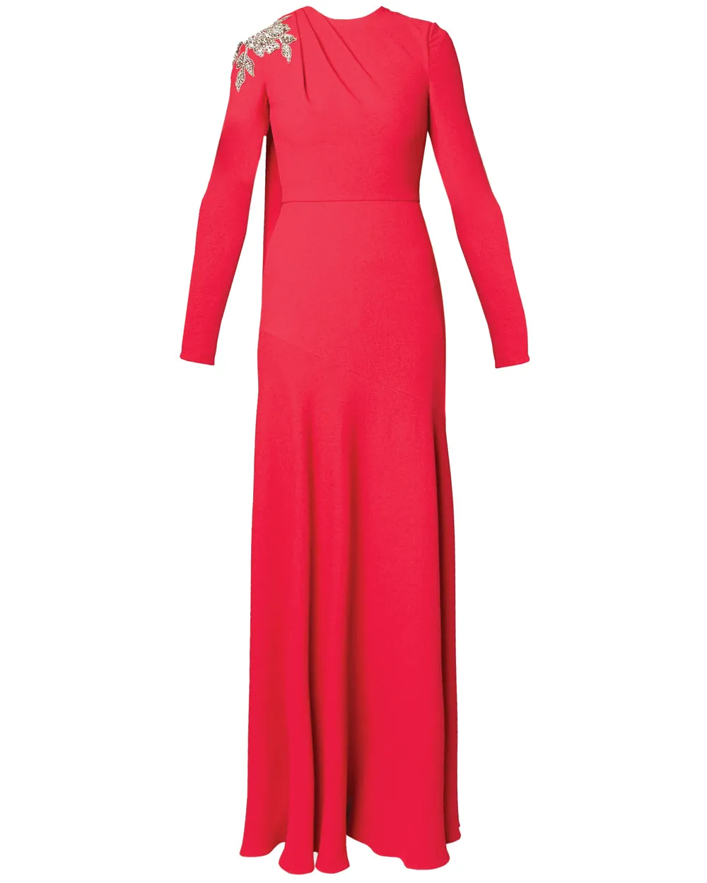 Pomegranate Embellished Long Sleeve Evening Gown