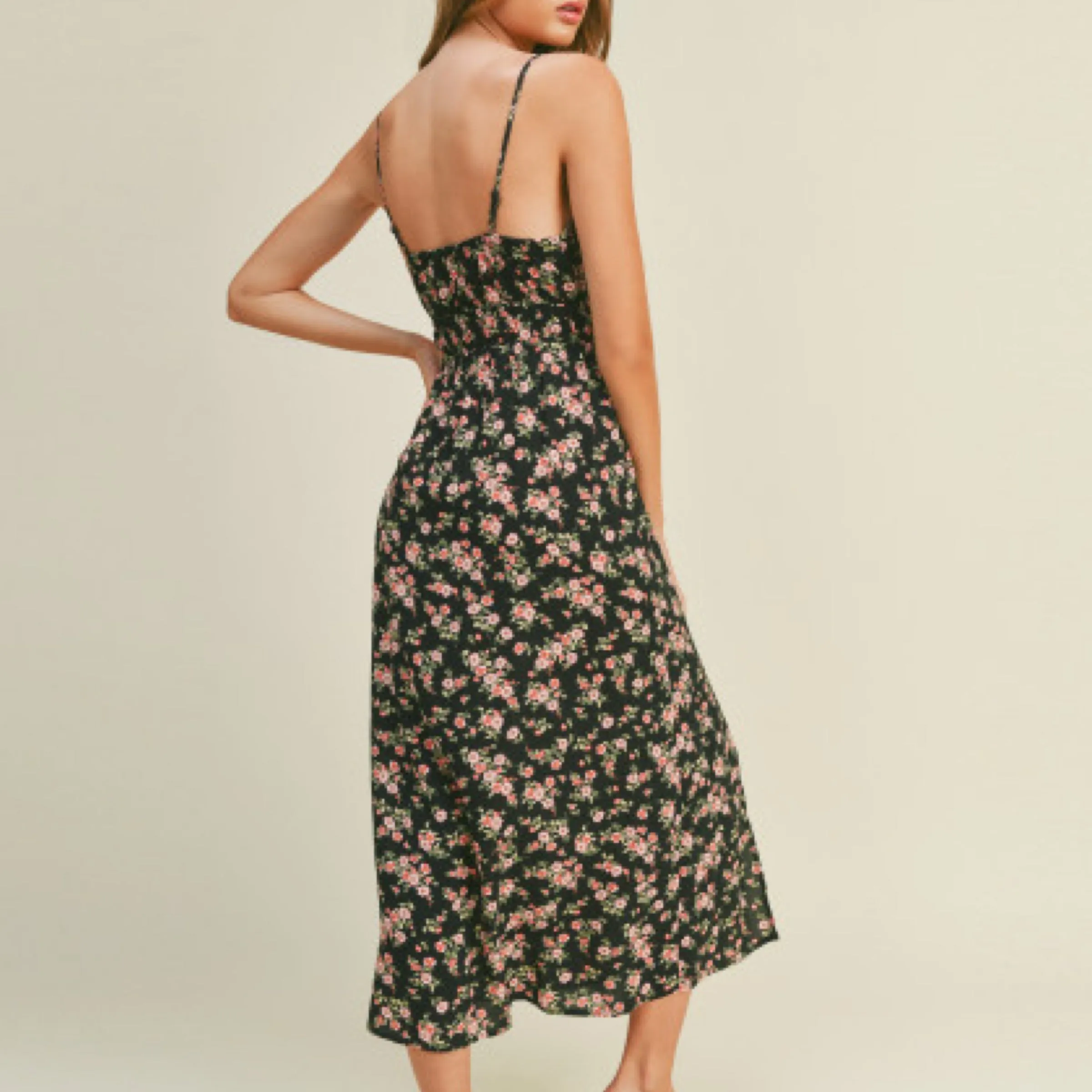 Promises Kept Floral Print Midi Dress With Slit