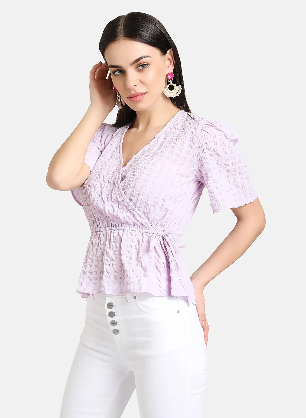 Puff Sleeve Top With Peplum