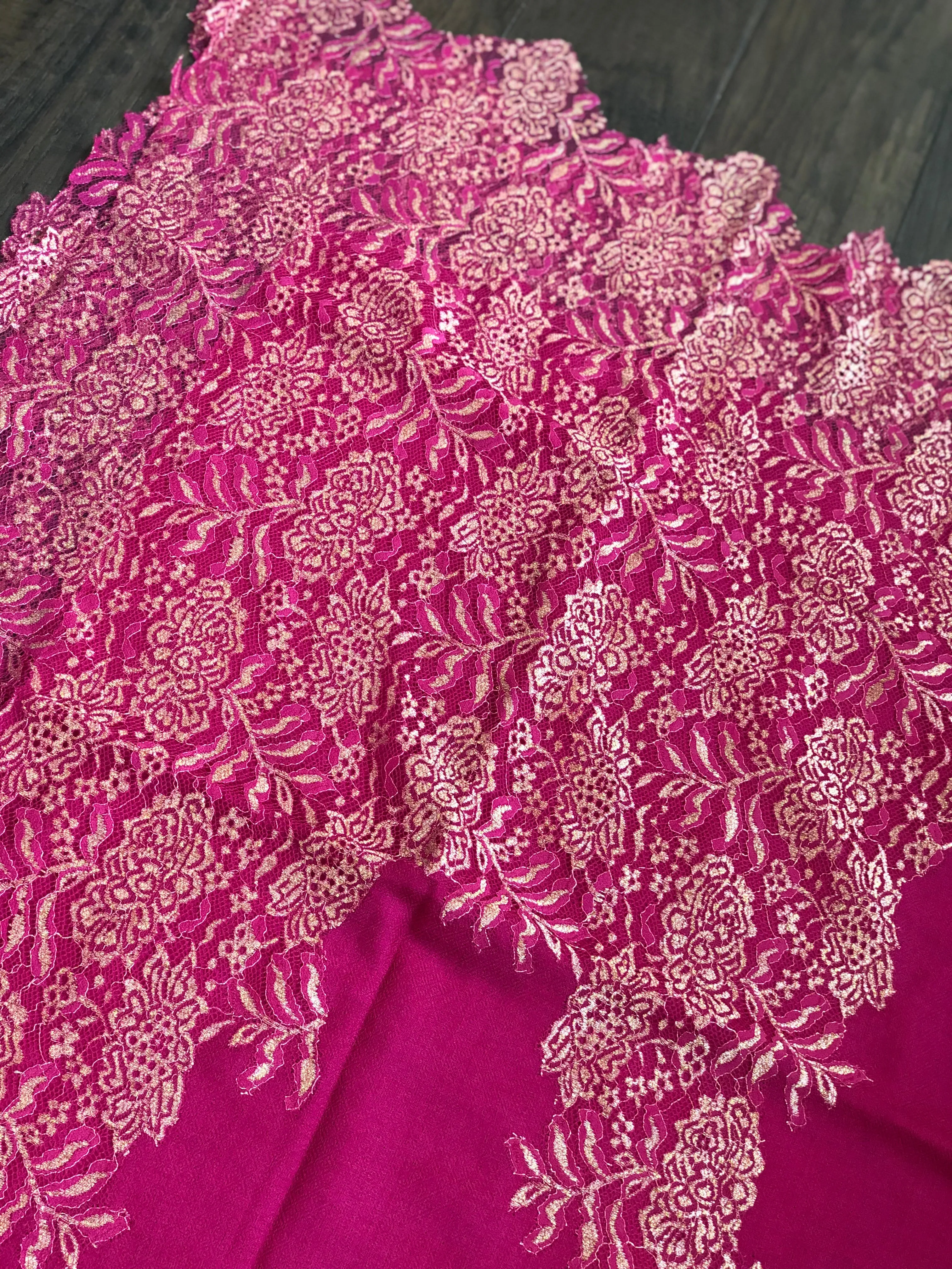 Pure Pashmina Lace Stole - Magenta