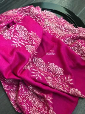 Pure Pashmina Lace Stole - Magenta