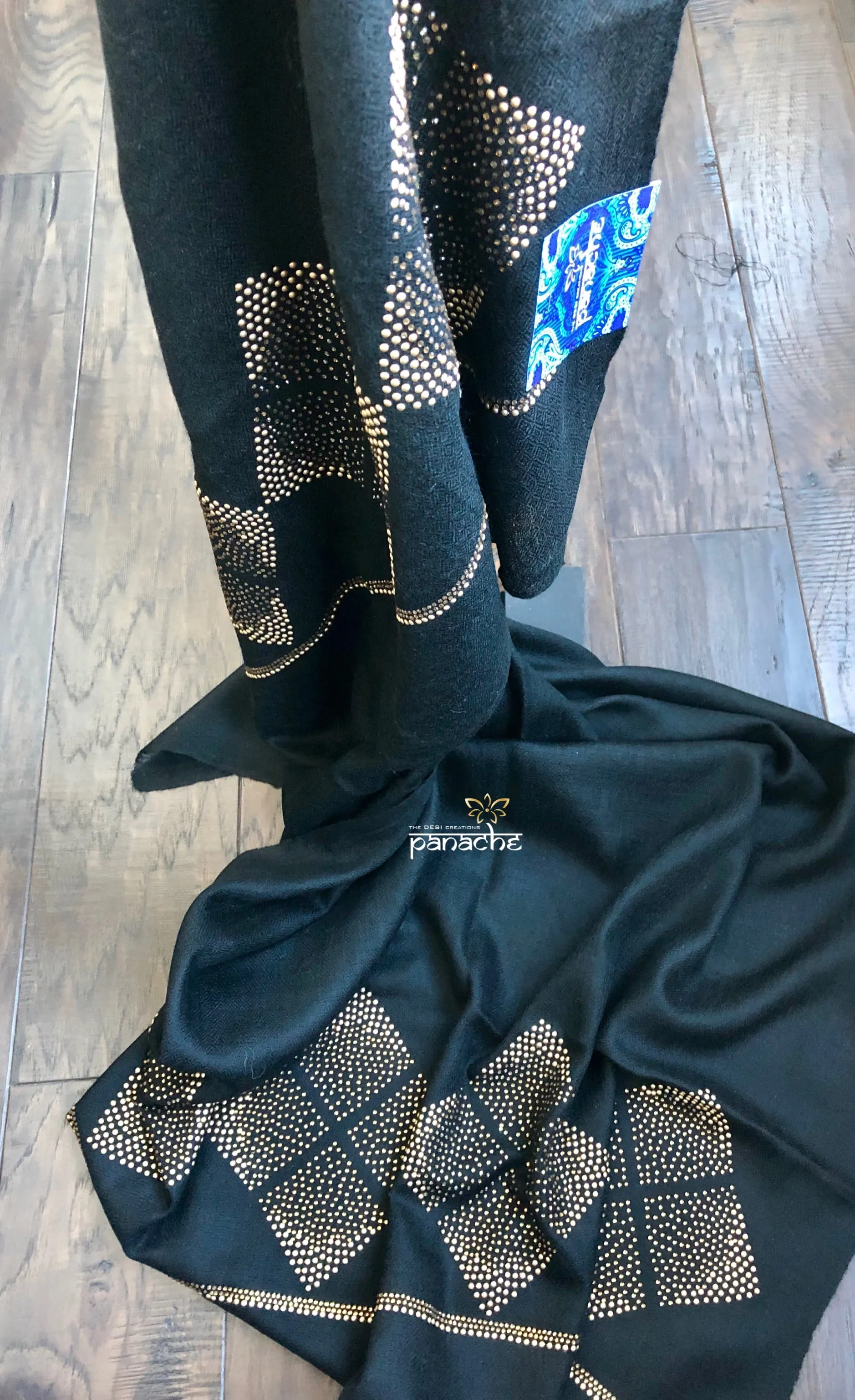 Pure Pashmina Stole - Black Golden Embellishments