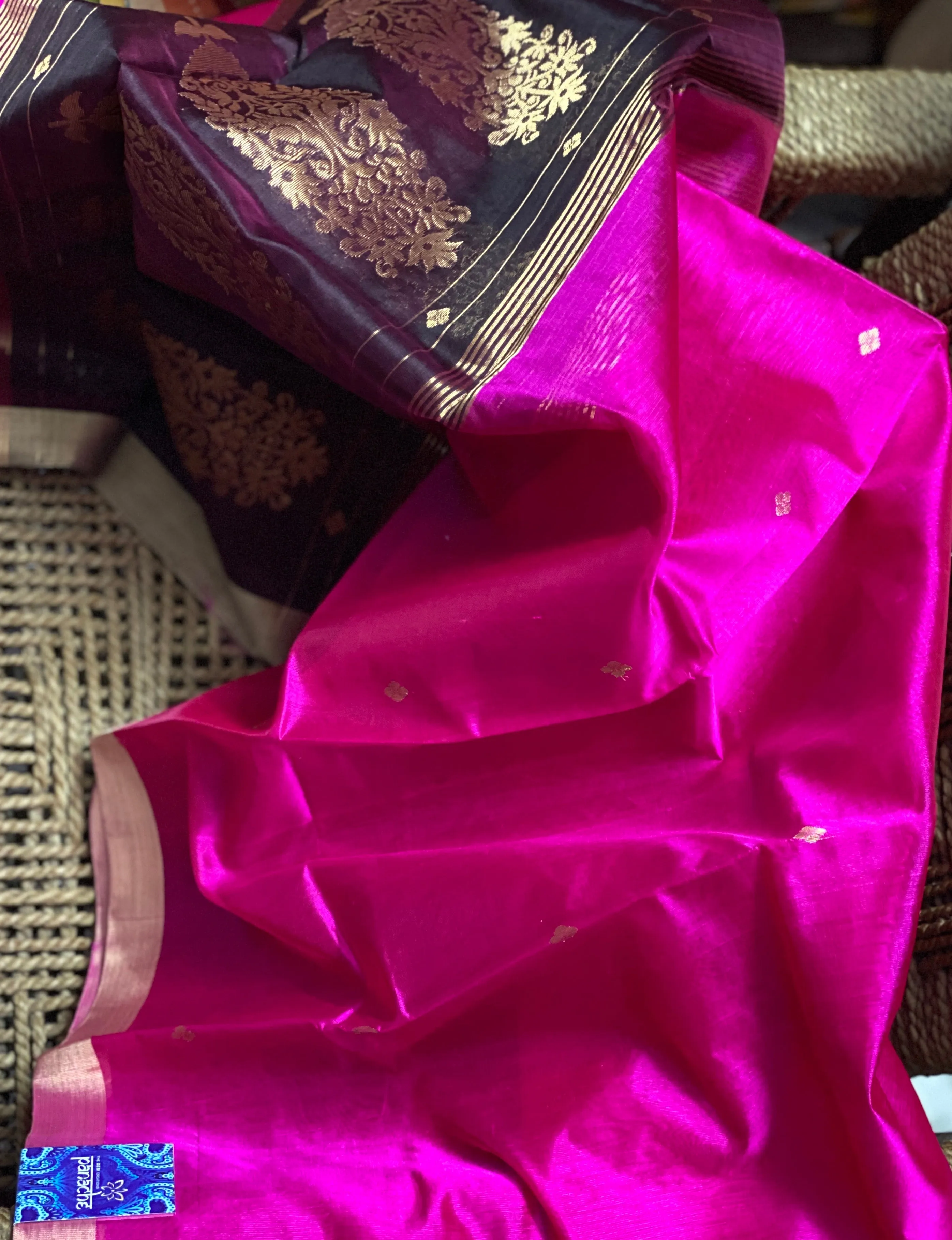 Pure Silk Chanderi Dupatta - Magenta Handwoven