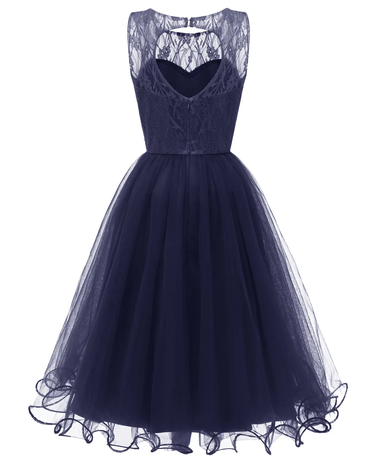 Retro Modest Navy Blue Lace Tulle Cocktail Dress Short Vintage Homecoming Dress