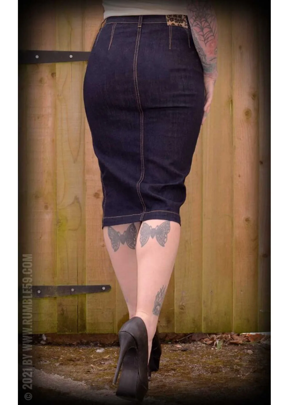 Rumble59 Second Skin Jeans 50's Pencil Skirt Denim Navy