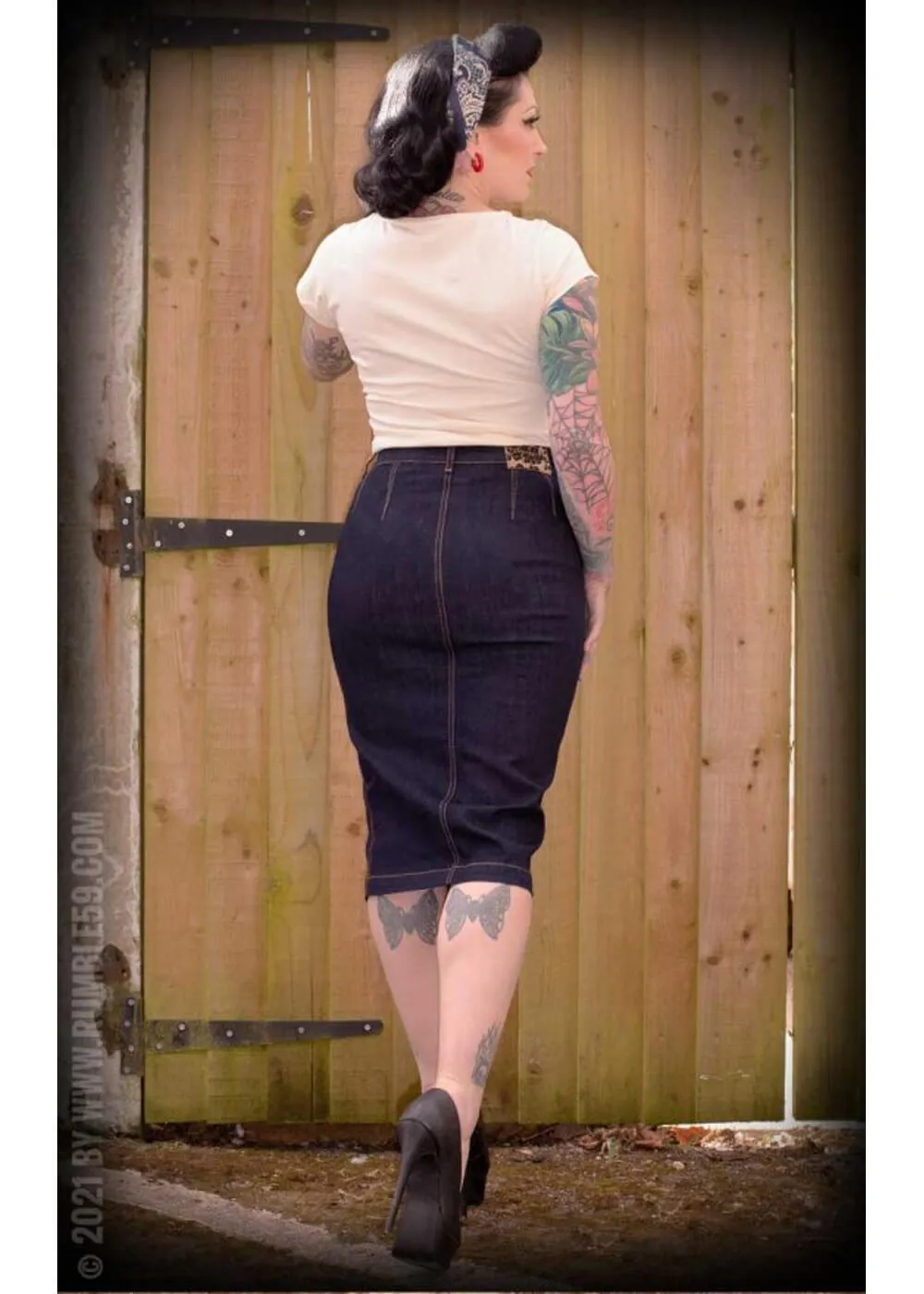 Rumble59 Second Skin Jeans 50's Pencil Skirt Denim Navy