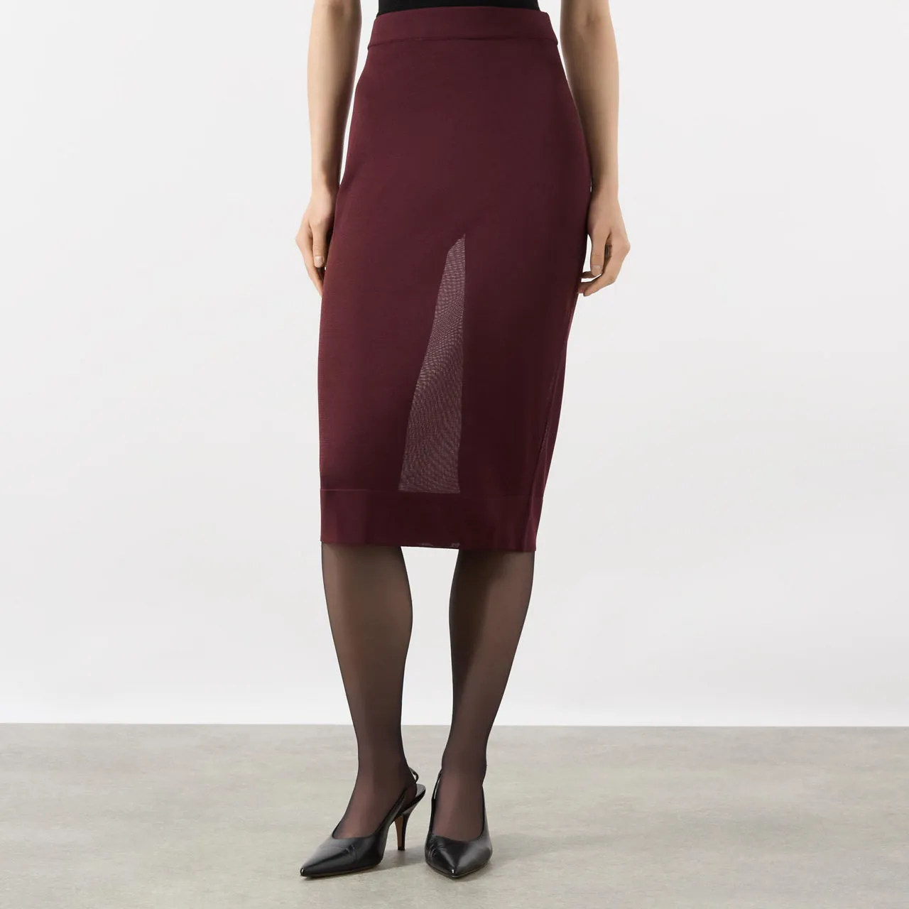 SAINT LAURENT Fine-Knit Pencil Skirt - Burgundy