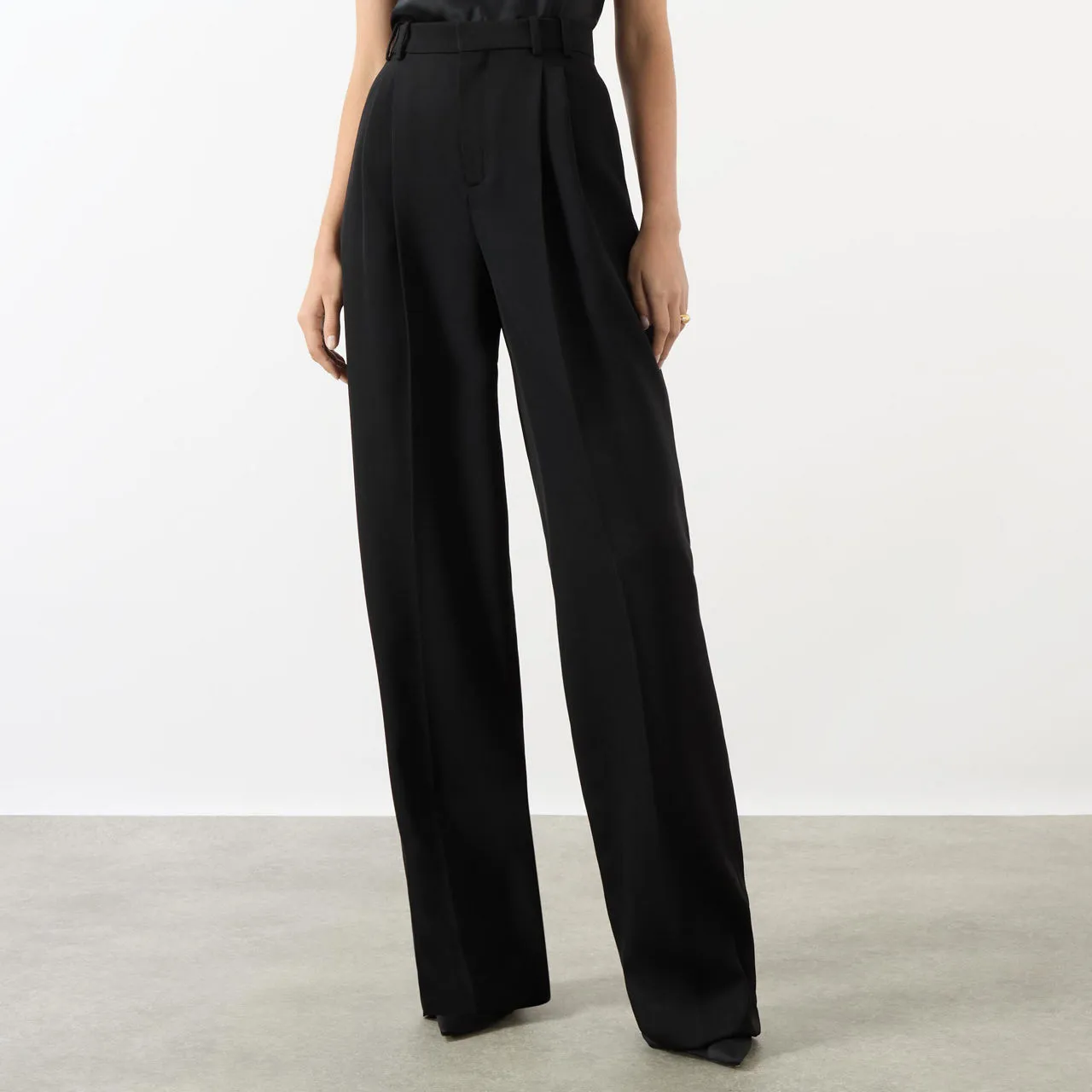 SAINT LAURENT High-Rise Wide Leg Trousers - Black