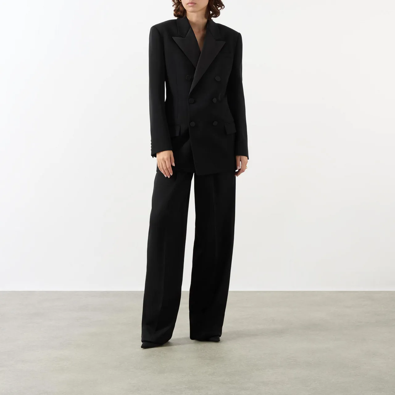 SAINT LAURENT High-Rise Wide Leg Trousers - Black