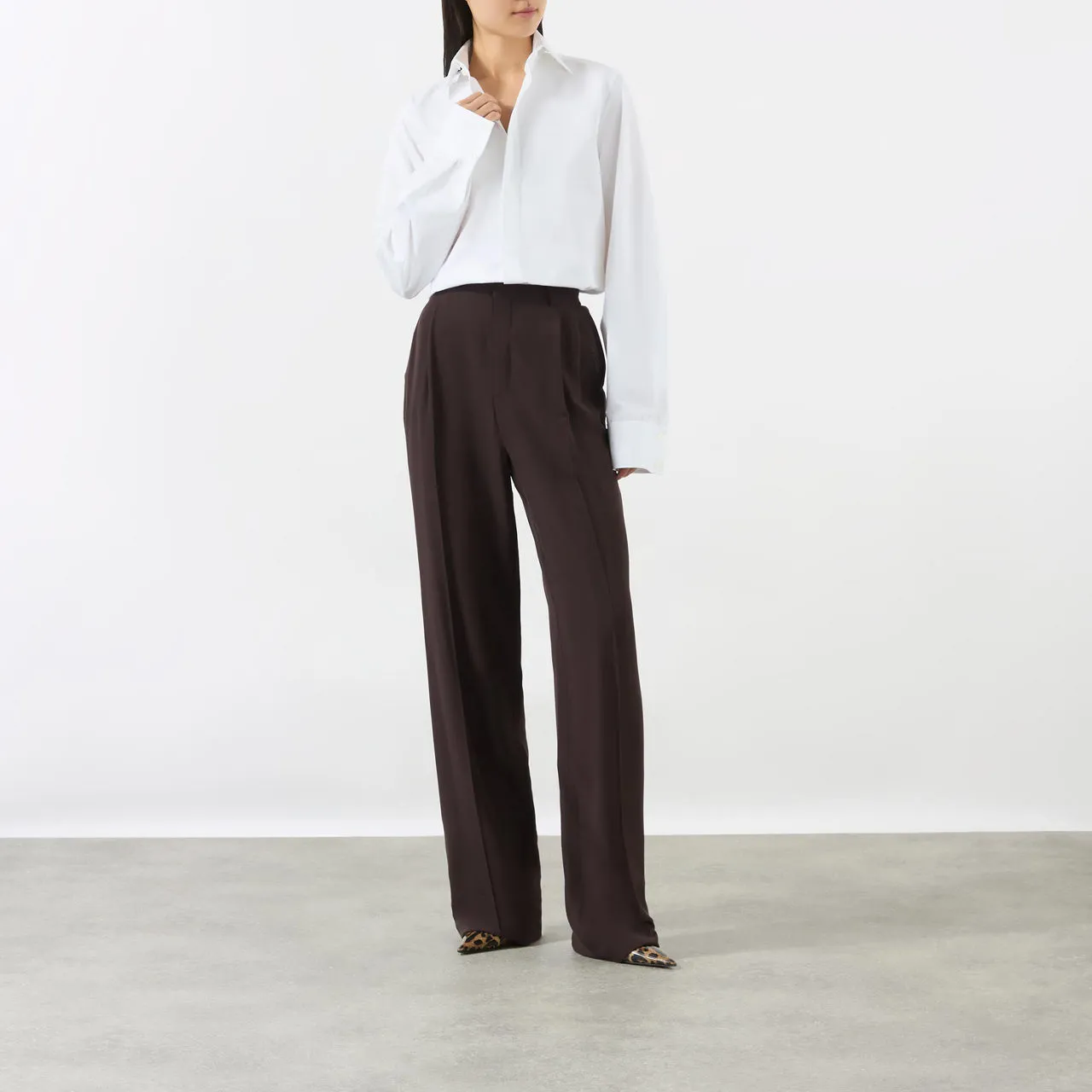 SAINT LAURENT High-Rise Wide Leg Trousers - Chocolate