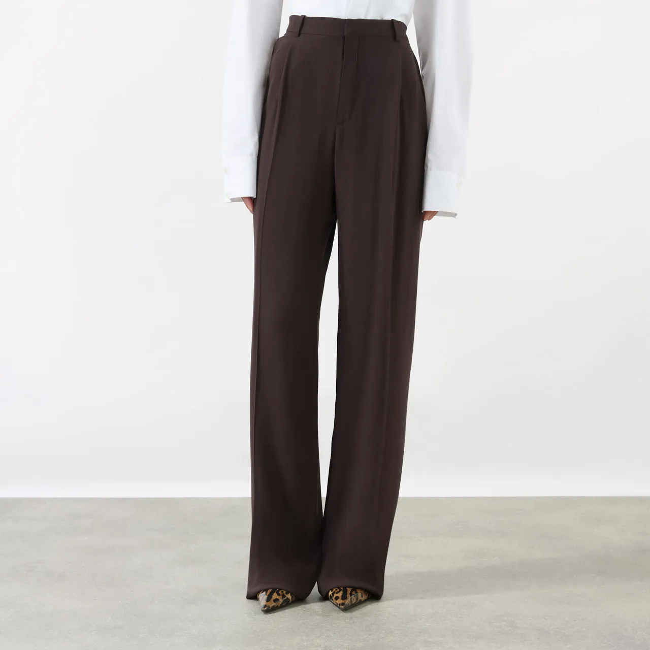 SAINT LAURENT High-Rise Wide Leg Trousers - Chocolate