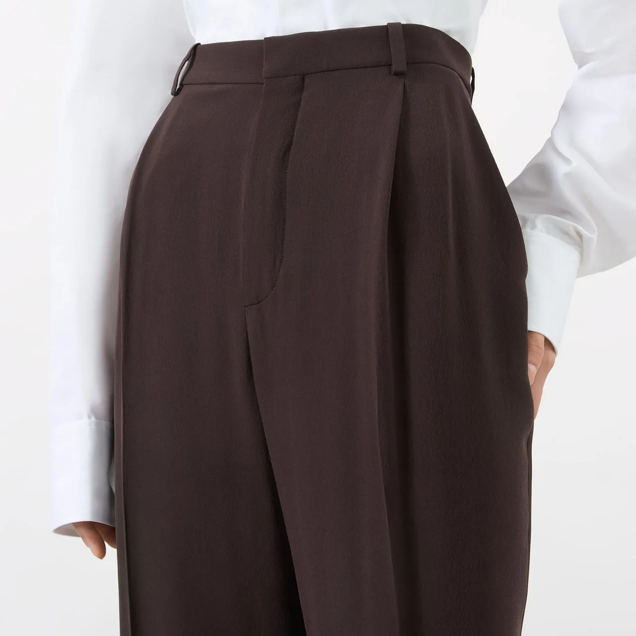 SAINT LAURENT High-Rise Wide Leg Trousers - Chocolate