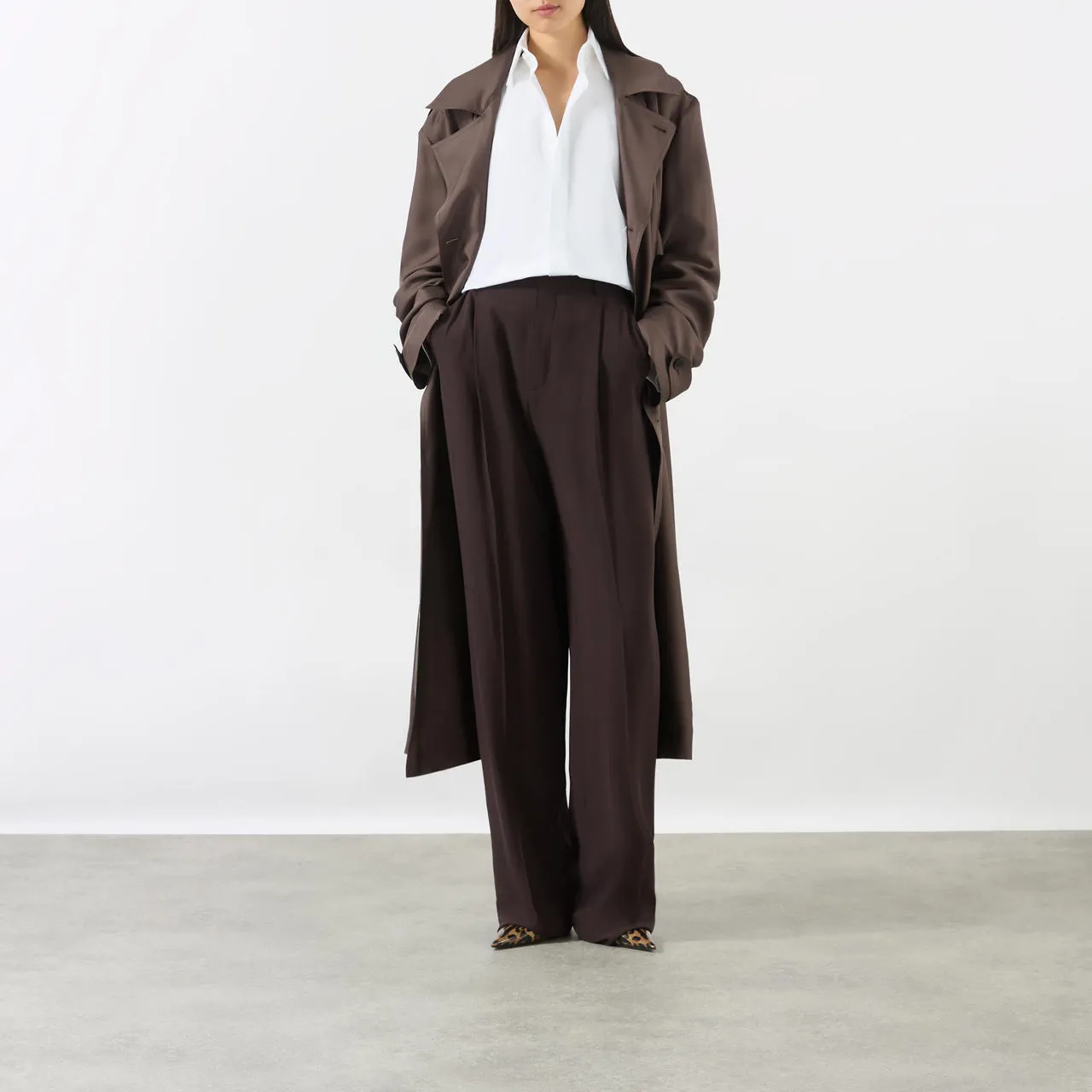 SAINT LAURENT High-Rise Wide Leg Trousers - Chocolate