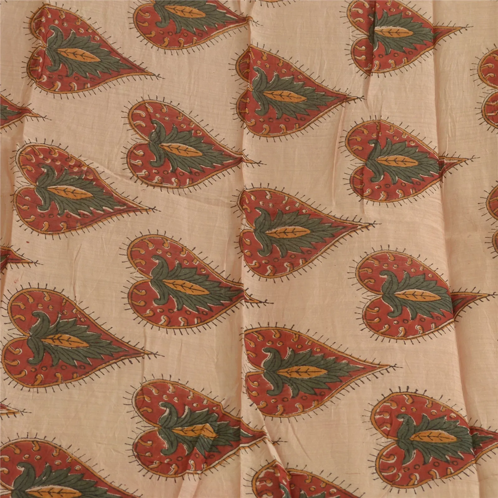 Sanskriti Vintage Beige Long Dupatta Stole Pure Silk Hand-Block Printed Hijab