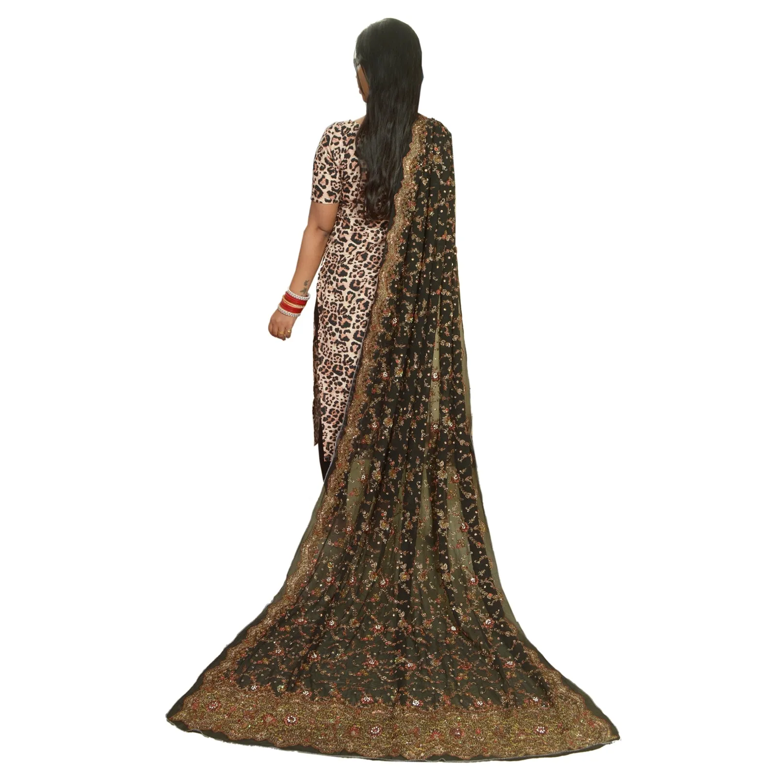 Sanskriti Vintage Black Dupatta Pure Georgette Silk Hand Beaded Wedding Stole