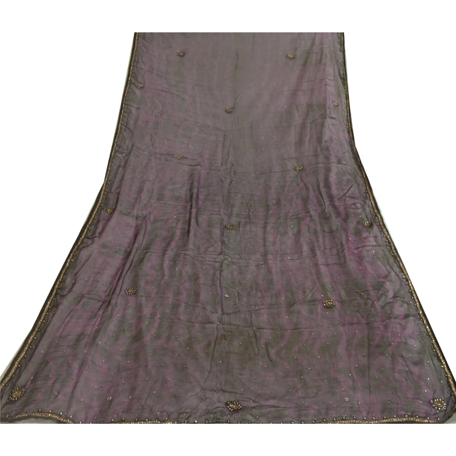 Sanskriti Vintage Dupatta Long Stole Pure Chiffon Silk Purple Handmade Tie-Dye