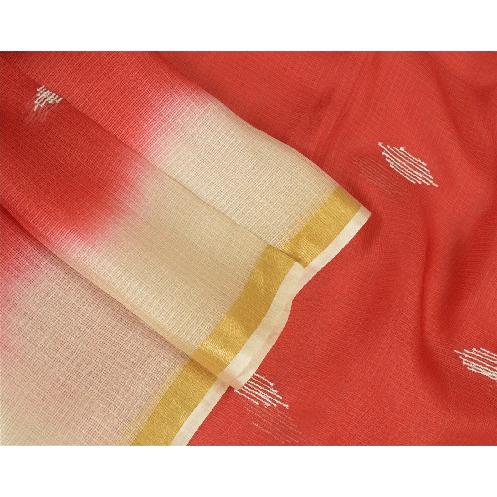 Sanskriti Vintage Dupatta Long Stole Pure Silk Kota Doria Ivory Printed Veil