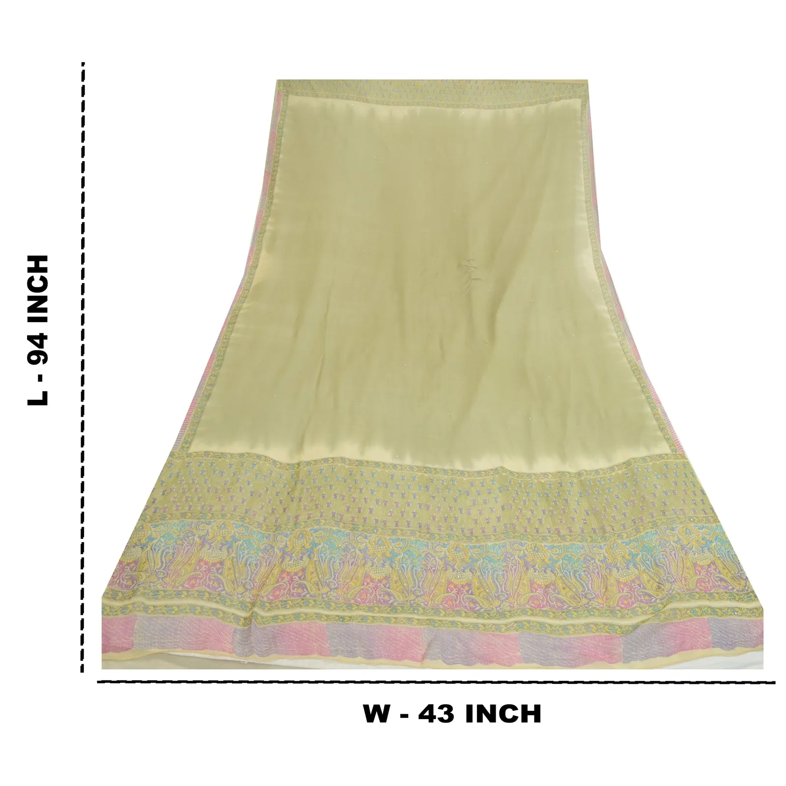 Sanskriti Vintage Green/Pink Long Dupatta/Stole Pure Georgette Silk Printed Veil